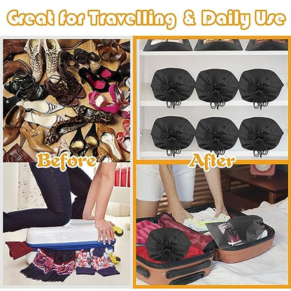Black Travel Shoe Bags - 5 Pcs Non-Woven Packing Bags with Clear Window | 15.7" x 11.8" Waterproof Dustproof Portable Travel Shoe Storage Bag for Men and Women - color: Black, style: 5 Pack