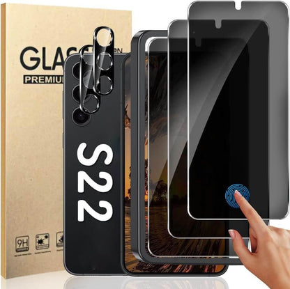 3+2 Pack Privacy Screen Protector And Camera Lens Protection for Galaxy S22 5G, Anti-Spy 9H Hardness Support Fingerprint Unlock Tempered Glass Screen Protector for Samsung Galaxy S22 - size: Galaxy S22 6.1 Inch