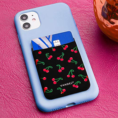 Vandel Stick-On Fabric Phone Wallet for Women, Cute Credit Card Holder | Stylish Credit Card Holder for Phone Case, Stick On Back of Phone Fabric Sleeve for iPhone Pocket - color: Cherry