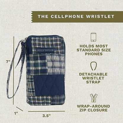Bella Taylor Cell Phone Wristlet, Quilted Phone Wallet for Women | Lightweight, RFID blocking, phone pocket, built-in wallet, card organizer, coin pocket, secure zipper, quality construction - color: Columbus