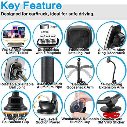 1Zero Magnetic Phone Car Mount 14-Inch Gooseneck Long Arm Extension - color: Magnetic Phone Mount