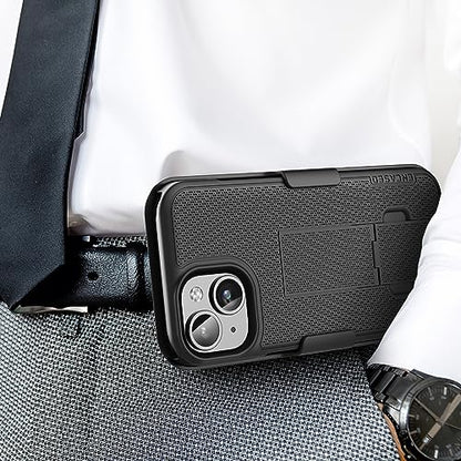 Encased DuraClip Designed for iPhone 15 Plus Case with Belt Clip Phone Holster and Kickstand (Matte Black) - size: iPhone 15 Plus