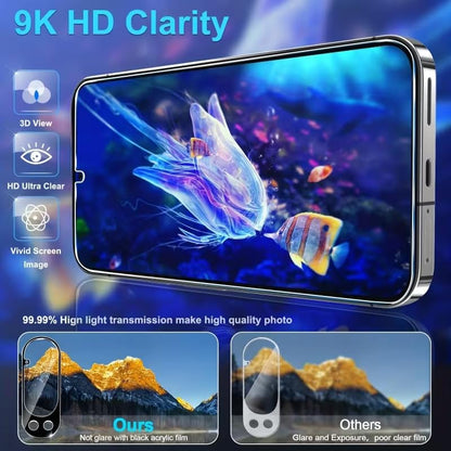 XDesign 3+3 Pack for Google Pixel 9 Pro Screen Protector 6.3 inch, 3 Pack Tempered Glass Screen Protector&3 Pack Camera Lens Protector - size: for Pixel 9 Pro Screen Protector