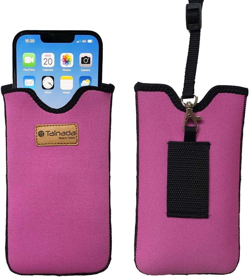 Tainada Neoprene Neck Cell Phone Sleeve Pouch w/Belt Loop Holster (Pink) - color: Pink