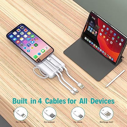 Portable Charger with Built in Cables,10000mAh Slim USB C Power Bank,White - color: White