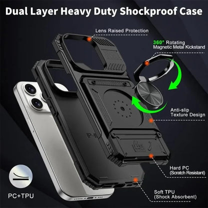Military Grade Phone Case with Wallet & Magnetic Ring Kickstand, 2-Card Holder, Heavy Duty Drop Protection, Dual Layer TPU+PC Cover for iPhone 11/13/14/15/16/17 Pro Max (Black, iPhone 15 Plus) - color: Black