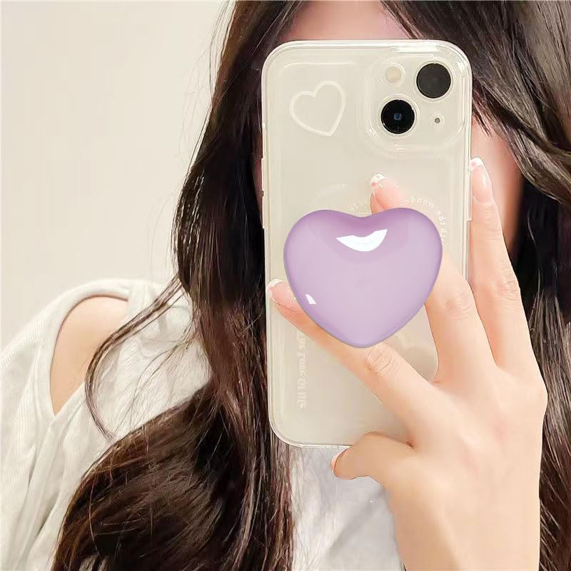Cute Purple Heart-Shaped Expanding Phone Grip - 3D Crystal Collapsible Phone Mount Holder Stand for Girls Women, Lovely Phone Charm and Accessories，Finger Snap Grip Holder for iPhone, iPad, Kindle