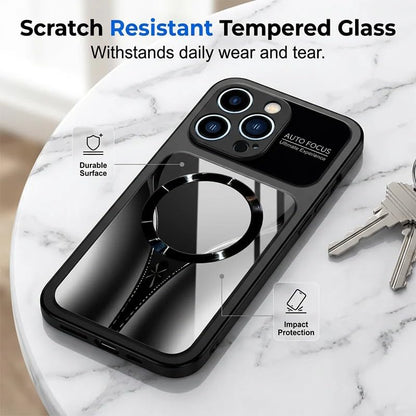 Stylish Magnetic Shockproof Phone Case, Tempered Glass, Slim Protective Cover Raised Camera Lens Non-Slip Alloy Frame Magnetic Wireless Charging Case for iPhone 12 13 14 15 16 17 (Orange, 16 Pro Max) - color: Orange