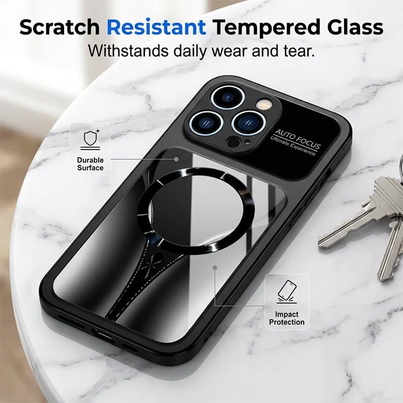 Stylish Magnetic Shockproof Phone Case, Tempered Glass, Slim Protective Cover Raised Camera Lens Non-Slip Alloy Frame Magnetic Wireless Charging Case for iPhone 12 13 14 15 16 17 (Black, 16 Pro Max) - color: Black