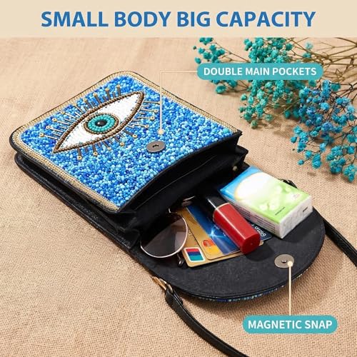 Small Crossbody Bags for Women, Cell Phone Shoulder Bag Boho Wallet Purse - color: Light Blue