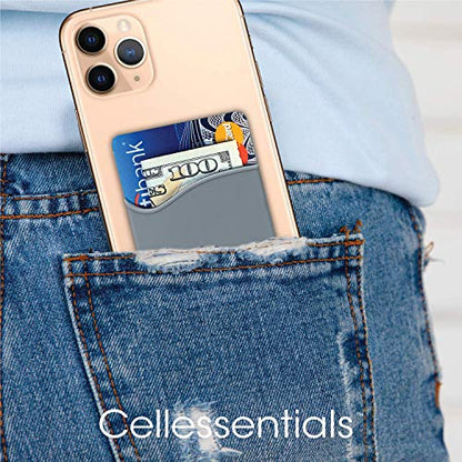 USA Merchant Redesigned Card Holder - Silicone Stick on Cell Phone Wallet with Pocket for Credit Card ID Business Card - iPhone Android & Smartphones (Black, White, Grey) - color: Black, White, Grey