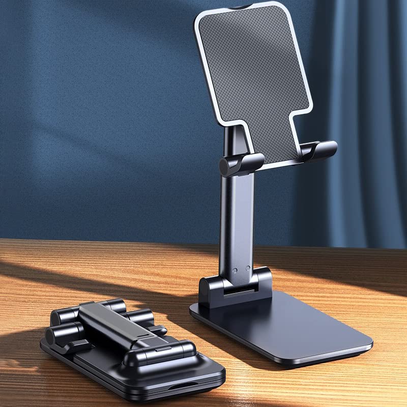 Meetuo 2 Pcs Cell Phone Stand for Desk Adjustable & Foldable Phone Holder - color: Pink+Black