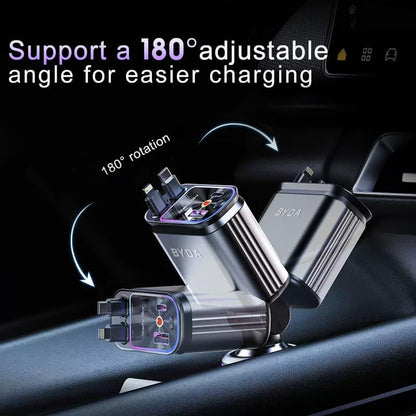 4 in 1 Retractable Car Charger with Starry Light,69W USB-C Fast Car Charger, for iPhone 17/16/15/14/13/12/11, Android,Pixel,Cigarette Lighter Charger (for Lightning+USB-C) - size: Starry Light