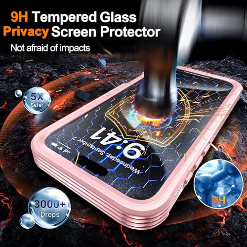 Magnetic Privacy Screen Case for iPhone 16 Pro with Full Body Protection - color: Pink, size: iPhone 16 Pro