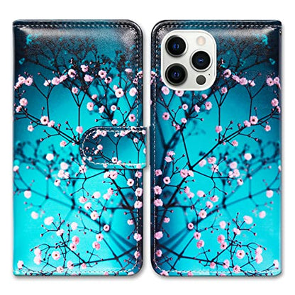 Bcov Case for iPhone 13 Pro, Plum Blossom Flower Leather Flip Phone Case Wallet Cover with Card Slot Holder Kickstand for iPhone 13 Pro - color: Plum Blossom