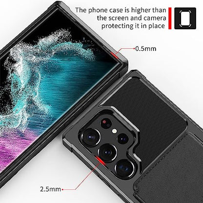 for Samsung Galaxy S23 Ultra Case with Card Holder, Compatible with Magnetic Car Mount, Heavy Duty Shockproof Rugged Soft TPU Back Leather Flip Wallet Cover Galaxy S23 Ultra 5G 6.8", Black | Compatible with Magnetic Car Mount, Shockproof Rugged Soft TPU H