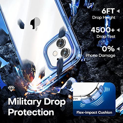 CANSHN Clear Shockproof for iPhone 12 Case/iPhone 12 Pro Case, Blue | Crystal Clear, Military-Grade Protection, Scratch Resistant, Anti-Slip, Slim Fit, Wireless Charging Compatible - color: Clear &Blue