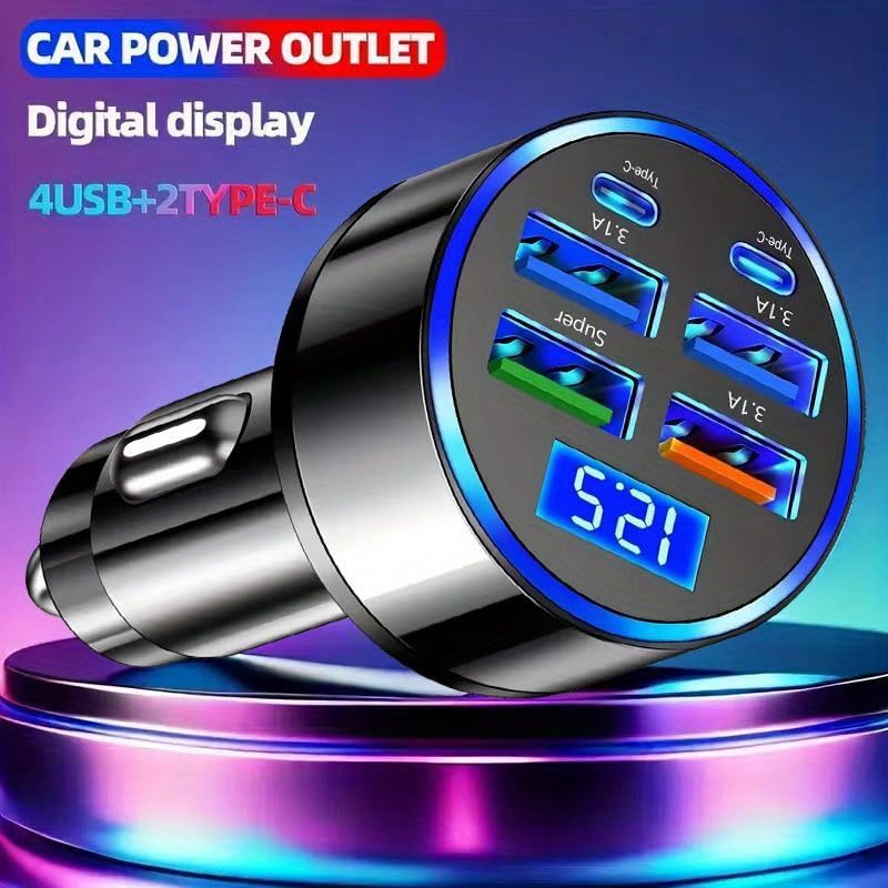 Upgraded 6-in-1 Magnetic Car Wireless Charger Mount, QC3.1+USB-C PD Fast Charge, Dual USB Ports Car Adapter with LED Display, Portable Birthday Gift for 11 Occasions (No Battery)