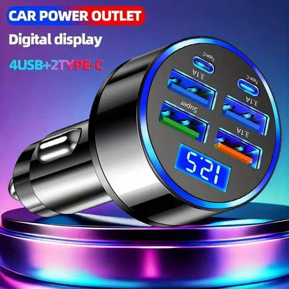 Upgraded 6-in-1 Magnetic Car Wireless Charger Mount, QC3.1+USB-C PD Fast Charge, Dual USB Ports Car Adapter with LED Display, Portable Birthday Gift for 11 Occasions (No Battery)