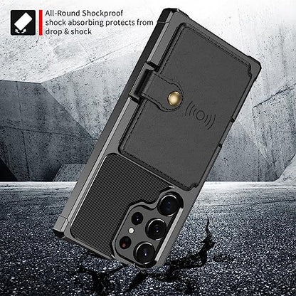 for Samsung Galaxy S23 Ultra Case with Card Holder, Compatible with Magnetic Car Mount, Heavy Duty Shockproof Rugged Soft TPU Back Leather Flip Wallet Cover Galaxy S23 Ultra 5G 6.8", Black | Compatible with Magnetic Car Mount, Shockproof Rugged Soft TPU H