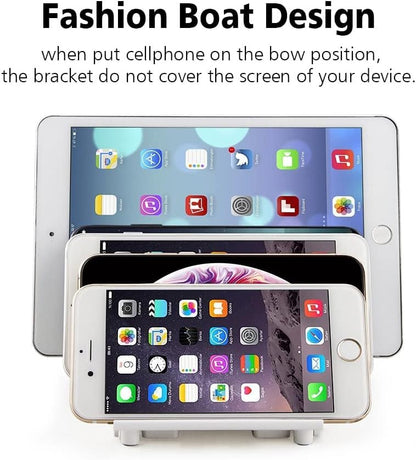 Adjustable Phone Stand Holder Dock Mobile Phone Tablet Organizer Multi Device Universal Desktop Stand Rack for iPhone Samsung Kindle Fire Tablet and Most Electronics Devices-No Charging Port (S-White) - color: S-White