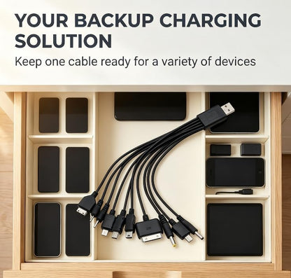 Black 10 in 1 USB Multi Charger Cables for Mobile Phones Charging Cord 7.87in Universal USB to Multi Plug Charger Cable for Smartphone Charger Wires,Cables and Interconnects