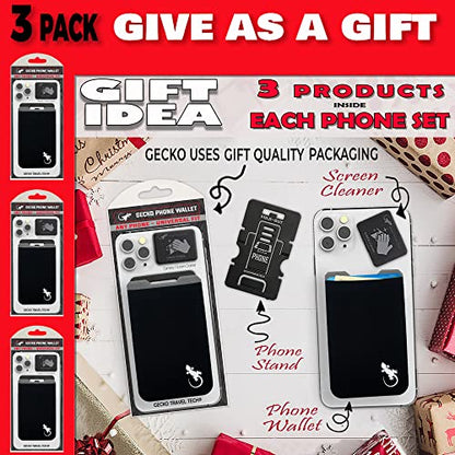 Phone Wallet - Adhesive Card Holder - Cell Phone Pouch - Stick on Lycra Pocket by Gecko - Carry Credit Cards and Cash - color: FAMILY - BLACK WHITE