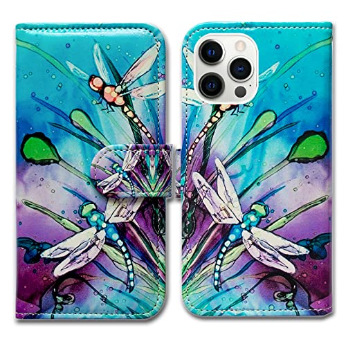 Bcov Case for iPhone 14 Pro, Cute Dragonfly Leather Flip Phone Case Wallet Cover with Card Slot Holder Kickstand for iPhone 14 Pro - color: Cute Dragonfly
