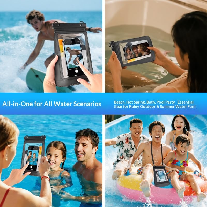 Waterproof Phone Pouch Bag, Clear Touch Screen Window, Crossbody Strap, for Beach Swimming (Black) - color: Black