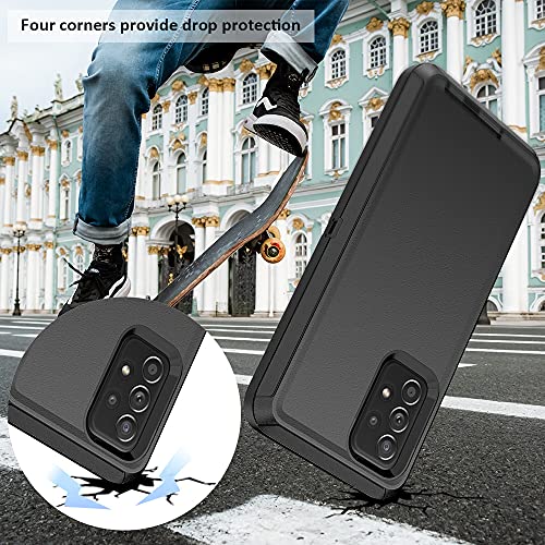 TENCO Compatible with Samsung Galaxy A52 5G Case,with Screen Protectors,Heavy Duty Rugged Shockproof Full Body Protection Kickstand Case with Belt Clip Holster for Samsung Galaxy A52 5G(Black) - color: Black