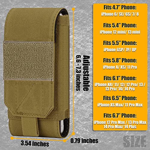 Tactical Molle Phone Case, Heavy Duty Loop Belt Holster Pouch with Flag Patch for iPhone 17 Pro Max/16 Pro Max/16 Plus/16 Pro/16/15 Pro Max/14 Pro Max/13 Pro Max, for Galaxy S24 Ultra - color: Khaki