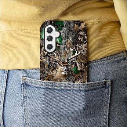Camo Tree Deer Phone Case for Samsung Galaxy S25, Dual Layer Shockproof Rugged Cover with Soft TPU + Hard PC, Anti-Scratch Slim Fit Wireless Charging Compatible - color: Camo Tree Deer, size: 6.2" Galaxy S25
