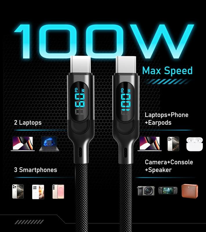 Futurizta Tech® Hydra 3‑in‑1 Triple USB‑C 100 W PD Fast‑Charge Multi Cable with Smart Triboost® – Charge Laptop, Phone & Tablet Simultaneously