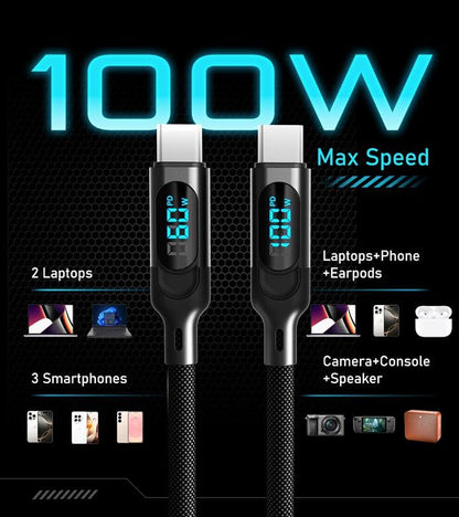 Futurizta Tech® Hydra 3‑in‑1 Triple USB‑C 100 W PD Fast‑Charge Multi Cable with Smart Triboost® – Charge Laptop, Phone & Tablet Simultaneously