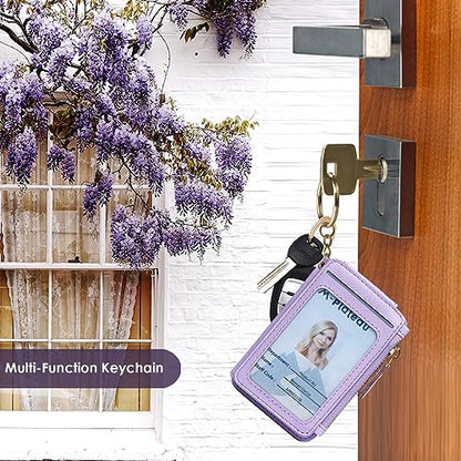 M-Plateau RFID Blocking Keychain Wallet With Leather Wrist Strap | Keychain Wristlet, Womens Card Holder with Zipper Coin Pocket and ID Window - color: Lavender