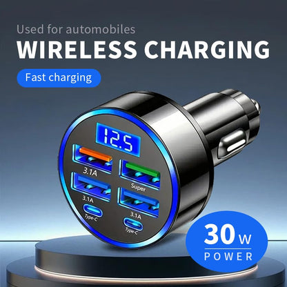 Upgraded 6-in-1 Magnetic Car Wireless Charger Mount, QC3.1+USB-C PD Fast Charge, Dual USB Ports Car Adapter with LED Display, Portable Birthday Gift for 11 Occasions (No Battery)