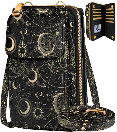 Leather Cell Phone Purse Crossbody Bag for Women | Adjustable Shoulder Strap, Card Slots, Secure Wallet Interior, Cute Pattern Styles, Small Carry for Travel and Daily Use - color: Constellation