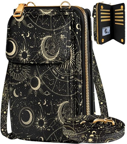 Leather Cell Phone Purse Crossbody Bag for Women | Adjustable Shoulder Strap, Card Slots, Secure Wallet Interior, Cute Pattern Styles, Small Carry for Travel and Daily Use - color: Constellation
