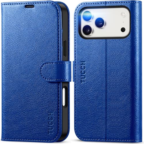 TUCCH Wallet Case for iPhone 17 Pro Max (6.9") 2025, Flip Stand, Klein Blue | RFID Blocking, 4 Card Holders, Kickstand, PU Leather, Shockproof TPU Shell, Magnetic Closure, Protective Folio Cover - color: Textured Klein Blue
