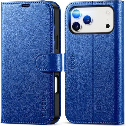 TUCCH Wallet Case for iPhone 17 Pro Max (6.9") 2025, Flip Stand, Klein Blue | RFID Blocking, 4 Card Holders, Kickstand, PU Leather, Shockproof TPU Shell, Magnetic Closure, Protective Folio Cover - color: Textured Klein Blue