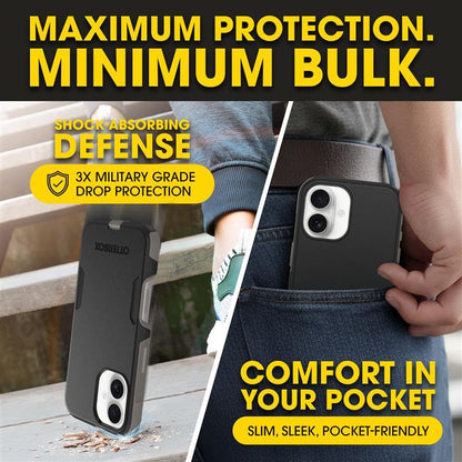 OtterBox iPhone 16 – Commuter Series Slim MagSafe Case - Black Ash | 3X Military Drop Protection - Dual-Layer Design - Pocket-Friendly - Raised Edges - Port Covers - color: Black Ash (Black/Grey), style: iPhone 16
