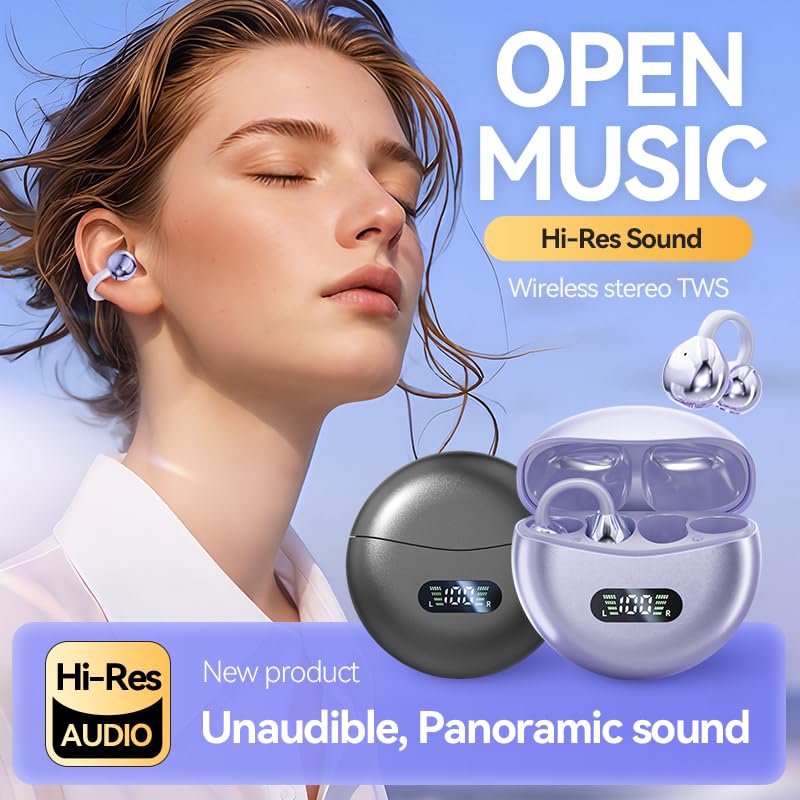 Piluyaa Clip-on Earbuds,Open Ear Earbuds Wireless Bluetooth 5.4, Lightweight Open Ear Headphones with C-Shaped Bridge,Slim Hook,60H Battery,Waterproof,for Glasses Wearers and Workouts (Rose Gold) - color: Rose Gold