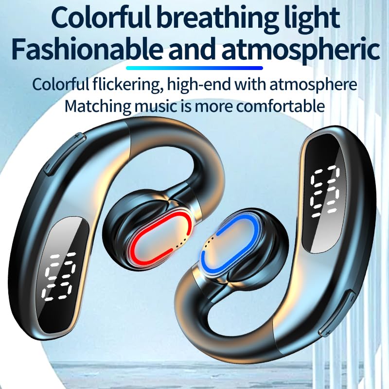 Open Ear Bluetooth 5.5 Wireless Earbuds 180° Rotatable Design Single Earpiece LED Display 72H Playtime Ear Headset for Cell Phone