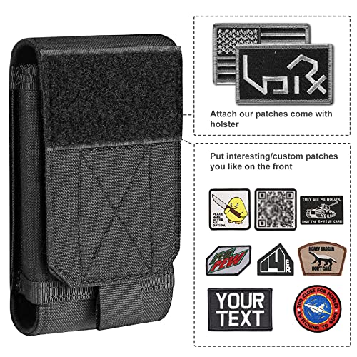 Urvoix MOLLE Cell Phone Pouch, Tactical Belt Phone Holster with Patches | Heavy Duty Case Fits MOLLE Backpacks, Vests & Gear for Outdoor EDC, Nylon Phone Bag for iPhone 17 16 15 14 13 12 Pro Max - color: w/ Patch