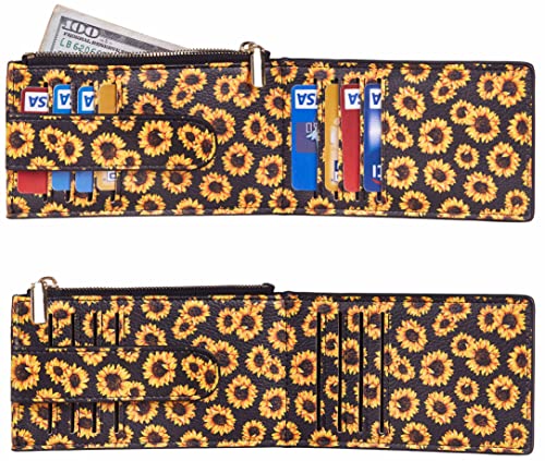 Chelmon Women's RFID Slim Card Holder Wallet | Thin Bifold Multi Card Case with Zipper Coin Pocket Purse for Women(Sunflower) - color: Sunflower
