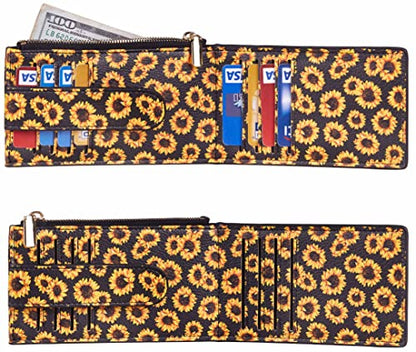 Chelmon Women's RFID Slim Card Holder Wallet | Thin Bifold Multi Card Case with Zipper Coin Pocket Purse for Women(Sunflower) - color: Sunflower