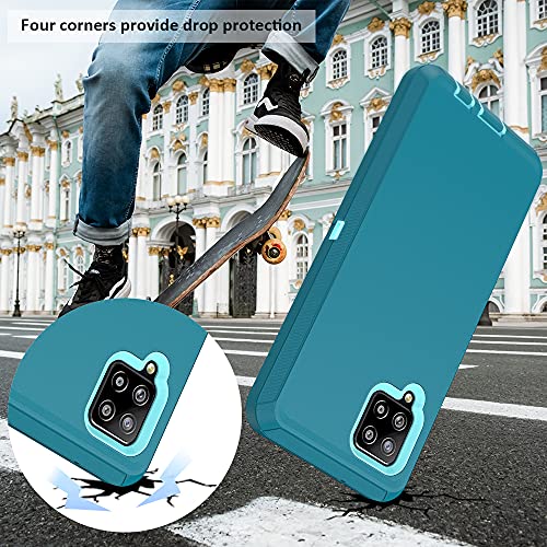 Compatible with Samsung Galaxy A42 5G Case,with Screen Protectors,Heavy Duty Rugged Shockproof Full Body Protection Kickstand Case with Belt Clip Holster for Samsung Galaxy A42 5G (Teal+Light Blue) - color: Teal+Light Blue