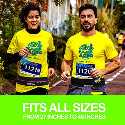 Running Belt | Runner Fanny Pack for Women and Men | Adjustble Waist Band Pack for Storage Phone - color: Black/27"-43"