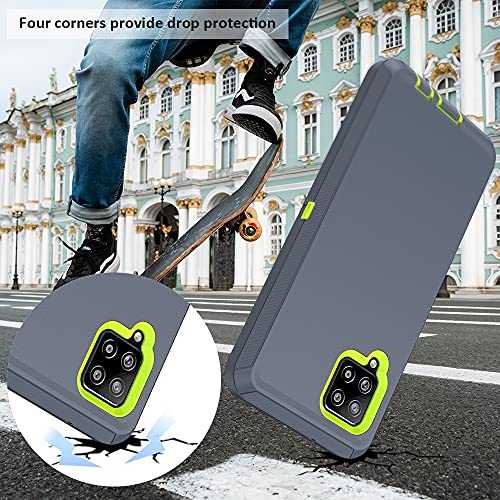 Compatible with Samsung Galaxy A42 5G Case,with Screen Protectors,Heavy Duty Rugged Shockproof Full Body Protection Kickstand Case with Belt Clip Holster for Samsung Galaxy A42 5G (Dark Grey+Green) - color: Dark Grey+Green