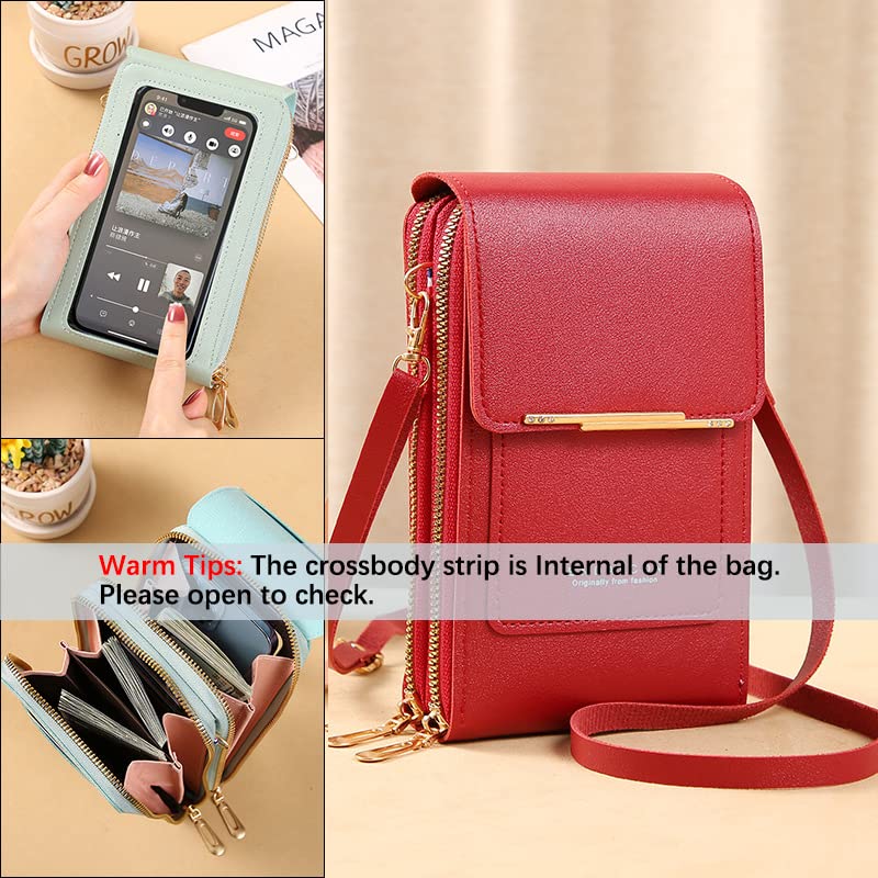 Anti-Theft Leather Bag,Small Crossbody Cell Phone Purse Wallet for Women,RFID Block Phone Purse Crossbody with Shoulder Strap - color: Dark Red